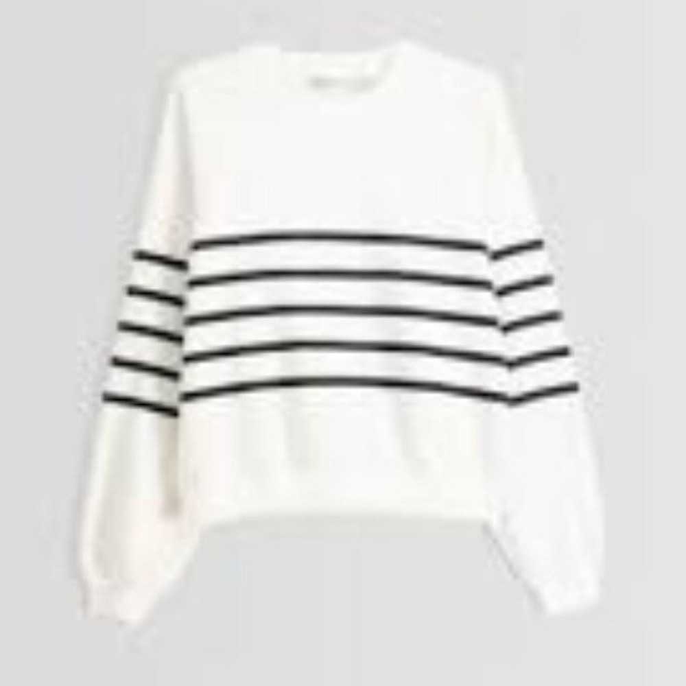 Bershka Zara Sweatshirt Womens S Cream Black Striped Pullover Coastal Grandma